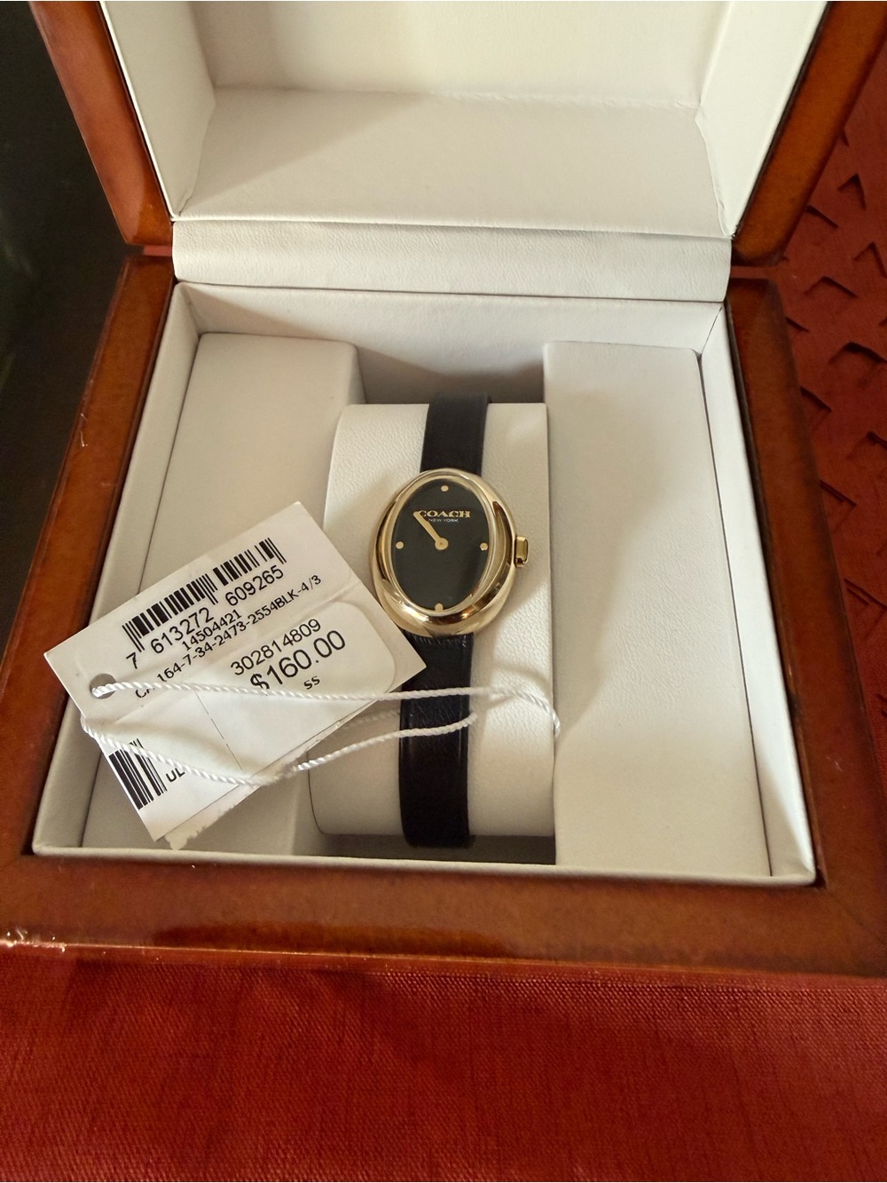 Coach Black Leather Strap Gold-Tone Oval Women’s Watch